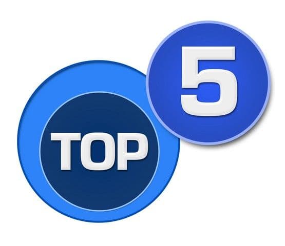 Two overlapping blue circles with "TOP" in the dark blue circle on the left, and "5" in the lighter blue circle on the right. Bold, prominent design.
