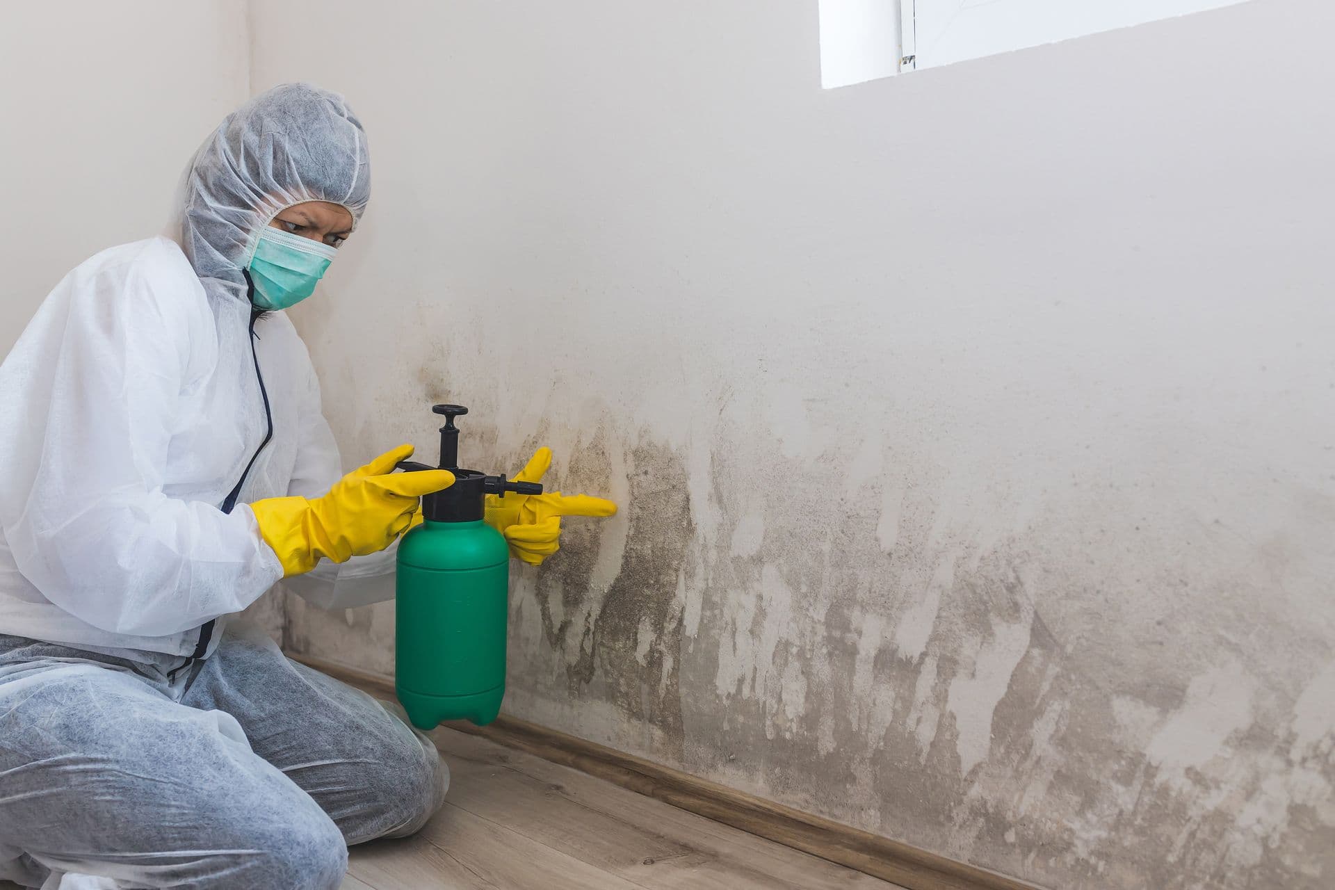 Woman removing mold in suit