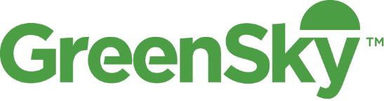 GreenSky logo with bold green text on a black background. The letter "k" features a semicircle resembling a leaf, conveying a fresh, eco-friendly vibe.