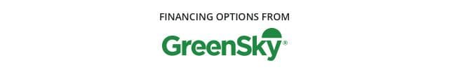 Alt text: "Text reads 'Financing Options from GreenSky' with the GreenSky logo. The background is white, and the text is primarily black and green."