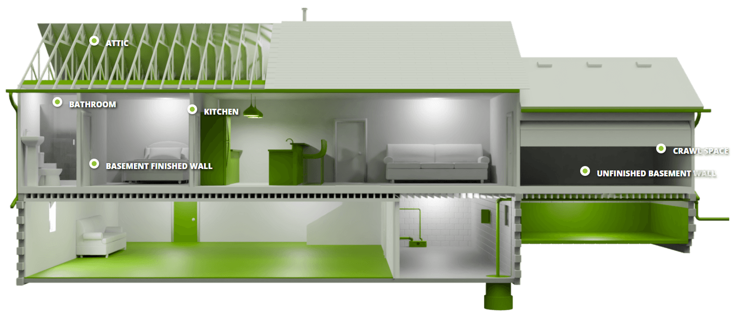 Image of home with labeled areas where mold can grow and be removed